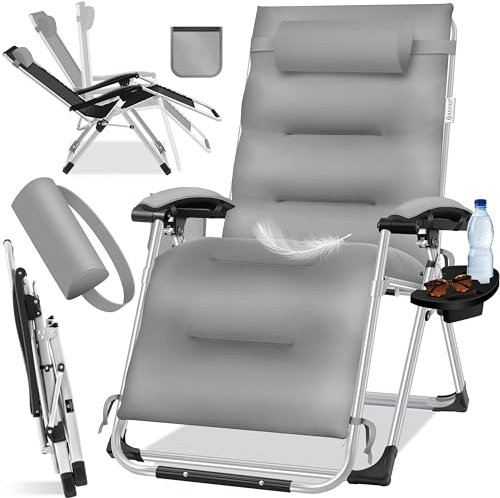 KESSER® Chaise longue de jardin extra large et résistante aux intempéries, charge maximale : 200 kg, coussin ergonomique, dossier réglable avec coussin de nuque, porte-gobelet, rembourrage pour les