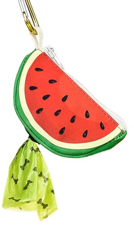 BlissBud Convenient Dog Poop Bag Holder Leash Attachment with Zipper Case for Potty Bags - Trash Bag Carrier Accessory Dispenser for Poo Bags,Watermelon,Medium