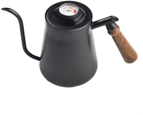Gebogener Auslauf-Kaffeekessel mit Thermometer, Edelstahl und manuellem Brühen, 650 ml, Schwarz
