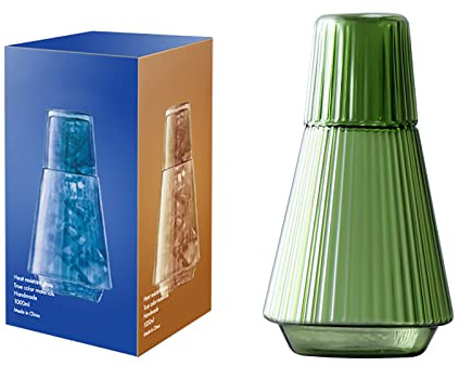 Vintage Bedside Water Carafe with Tumbler, Bedside Night Water Carafe, 37 Oz Ribbed Pitcher and Matching Drinking Glass, for Bedroom and Guest Room, Glass Mouthwash Decanter (3)
