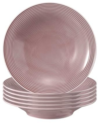Seltmann Weiden Beat Color Glaze Lot de 6 assiettes creuses rondes en porcelaine avec relief rainuré, Ø 22,5 cm, vieux rose