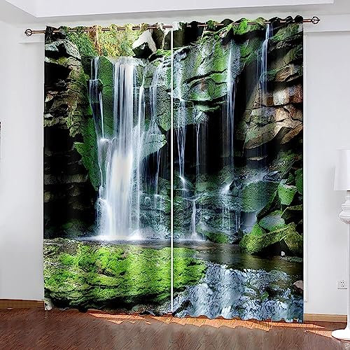 Kinder Vorhänge Schlafzimmer Waldfelsen-Wasserfalllandschaft Schiebegardinen Blickdichter Vorhang Mit Ösen Verdunkelungsgardine, Vorhänge 3D Wohnzimmer Bedroom Children'S Room 2 X 300 B X 280-2A8Z0R0B