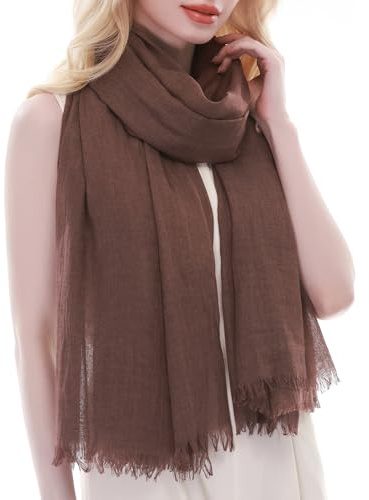RIIQIICHY Bufanda Mujer Marrón Pañuelos Cuello Fular Foulard con Flecos Chal Fiesta Estolas para Bodas Pashmina