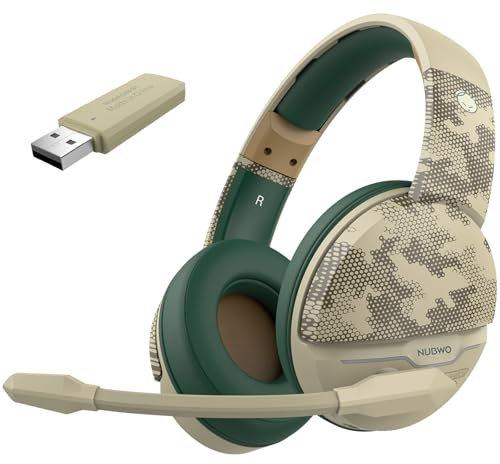NUBWO G08 Casque de jeu sans fil avec microphone : 100 heures d'autonomie, portée de 10 m, couleur désert, compatible avec PS4/PS5/PC/Mac