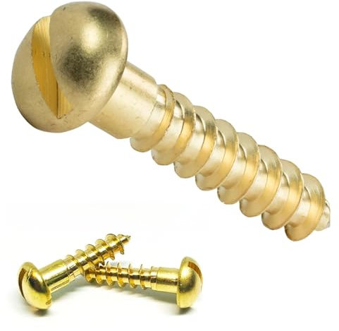 TUBBEK 20 Stück Massivholzschrauben Messing Runder Fasenkopf Schlitzantrieb, Selbstschneidende Holzbearbeitungswerkzeuge Spanplatten-Hardware-Zubehör(M4 x 12mm)