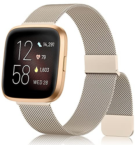 AK Armband für Fitbit Versa 2/Versa/Versa Lite - Verstellbares Magnetisches Metall Ersatzarmband für Damen und Herren