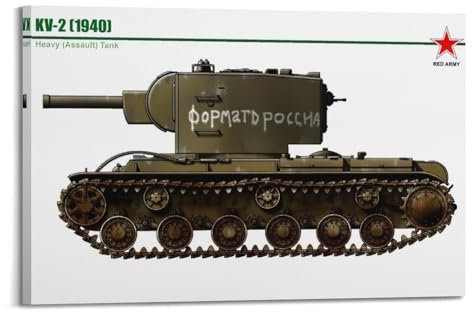 JTLFXY Poster mit sowjetischem Panzer aus dem Zweiten Weltkrieg, KV-2 (1940), Poster mit schwerem Panzer, dekoratives Gemälde, Leinwand, Wandposter und Kunstdruck, moderne