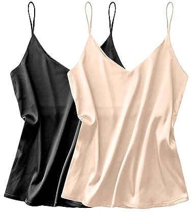 Ekouaer Camis et Débardeurs Femme Satin Caraco Soie Col V Maillot de Corps à Bretelles Spaghetti Réglable Blouse Haut T-Shirt Cami Tops