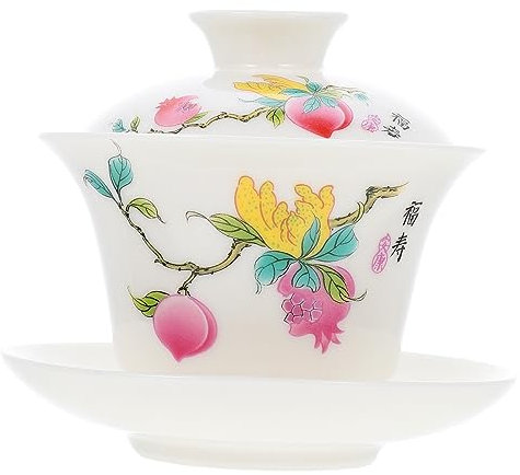 SHOWERORO Tazza Da Tè Tradizionale Cinese Porcellana Con Coperchio Ciotola Elegante Per Infusione Di Tè Design Sancai Per Uso Domestico e Decorativo Perfetta Per Teatime e Ufficio