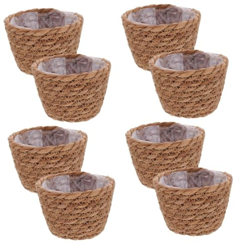 Milisten 8 Pcs Straw Pot Seagrass Plant Pot Straw Flowerpot Houseplants Woven Seagrass Basket Picnic Basket Rattan Basket Planters for Indoor Plants Hand-woven Pot Dry Cattail