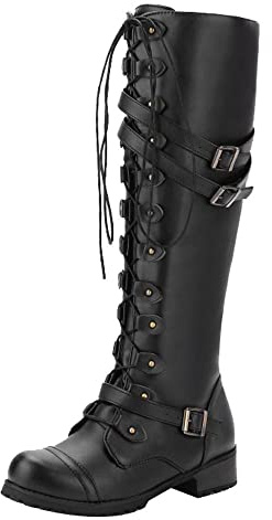 Schuhe Damen Winter, Schuhe Damen Schwarz, Damen Boots Ankle Hohe Stiefel herbste Stiefeletten Lammfell Gefüttert Knee High Women Kniehohe Schuhe Elegant Biker Wide Calf Leder