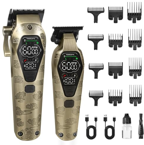 Alaoo Tondeuse Cheveux Professionnelle T-Blade Set Hommes LED | Set Tondeuses à Barbe Finition Sans Fil avec Affichage LED