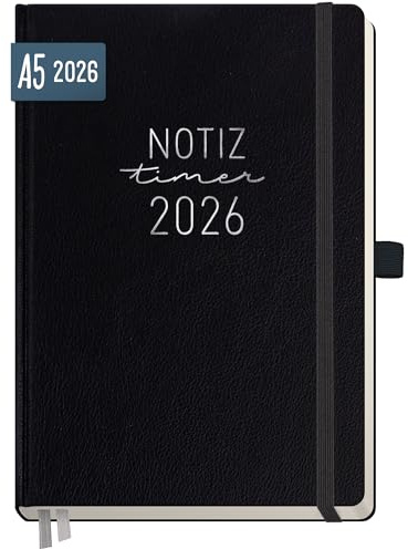 Häfft® Wochen-Notiz-Kalender 2026 A5 Schwarz | Buchkalender, Planer Notiz-Timer, Terminplaner, Wochenkalender, Organizer, Terminkalender mit Einstecktasche