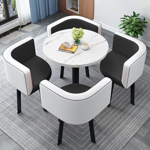 Empfangs- und Verhandlungstisch, Konferenztisch, Bürotisch- und Stuhlset, Esstisch 1 Tisch 4 Stühle, gepolsterte Sitze und Rückenlehnen, geeignet für Lounge, Wohnzimmer (schwarz, 70 x 75 cm)
