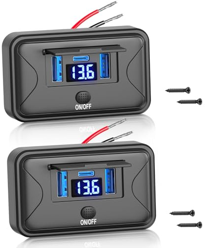 2Pack 72W 12V USB Steckdose Panel Wandmontage Duales Schnellladegerät 36W PD Aufputzmontage Auto USB Anschluss mit Voltmeter Schalter für Auto Bus Wohnmobil LKW