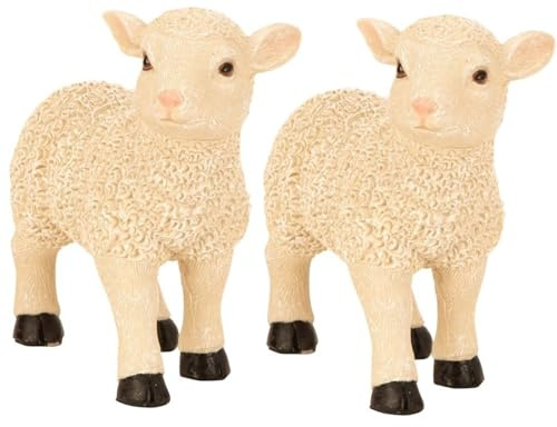 Geschenkestadl 2 Stück Lamm Lammfiguren Lämmer 19cm Frühling Garten Dekoration Tierfigur Osterlamm Ostern Osterdeko