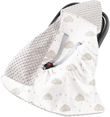 Susurration Couverture Bébé Chanceliere Bébé Poussette ou Siege Auto Cosy Lavable nid d Ange pour Naissance Enfant 90 x 90 cm (Nuages)