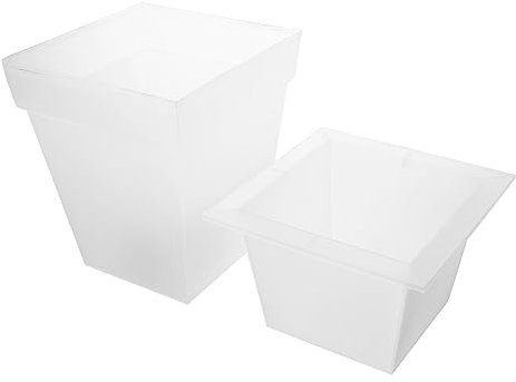 INOOMP Jardinière Lumineuse De Jardin Solaire Étanche Carrée En Plastique Blanc, Pot De Fleurs Décoratif à Énergie Solaire Pour Terrasse Et Patio, Lampe De Jardinière Extérieure Et Solide