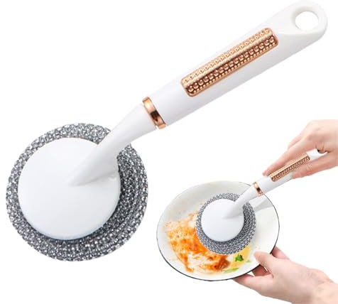 Wire Dish Scrubber Brush – Tough Stainless Cleaning Tool, Multi Purpose Cleaner | Floor Cleaning Brush, Handle Pot Scrubber for Removing Grease Grime Food Stains Cutting Boards Tiles Stove Metal