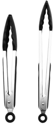 SGERUFZ Lot de 2 Pinces avec revêtement en Silicone Alimentaire, 23 cm et 25 cm, Noires