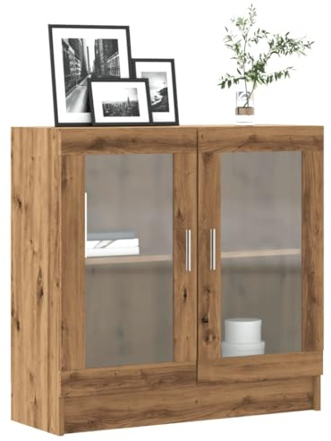 QUAHEAS Bücherschrank Artisan-Eiche, 82,5x30,5x80 cm, vielseitiges Regal aus Holzwerkstoff, idealer Organizer mit Glastüren für Bücher, Stauraum im Zimmer als stilvoller Bücherregal