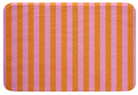 Homemissing Kinder Rosa Orange Badematte 40x60cm Abstrakt Badezimmerteppich für Jungen Mädchen Teenager Badezimmer Dekor Streifen Badvorleger Anti-Rutsch Frauen Männer Geometrische