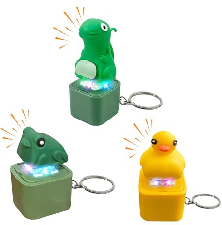 Fidget Spielzeug Ente Schlüsselanhänger, Leuchtend Anti-Stress Eidechse Clicker Spielzeug mit Sound, Frosch Fidget Toys Für Erwachsene, USB, Lustige Gadgets Stressabbau Tiere Antistress Spiel (A+B+C)