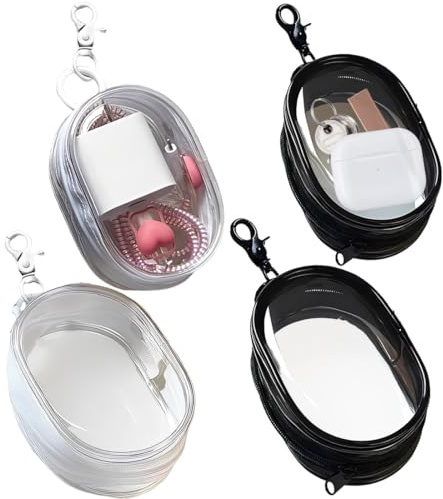 JYNXOR 4 Pcs Porta Caricabatterie Sacchetti Trasparenti Con Portachiavi Porta Cavi Da Viaggio Borsa Porta Cavi Mini Sacchetti Trasparenti Portatili Per Dati e Caricabatterie Giocattoli Di Peluche