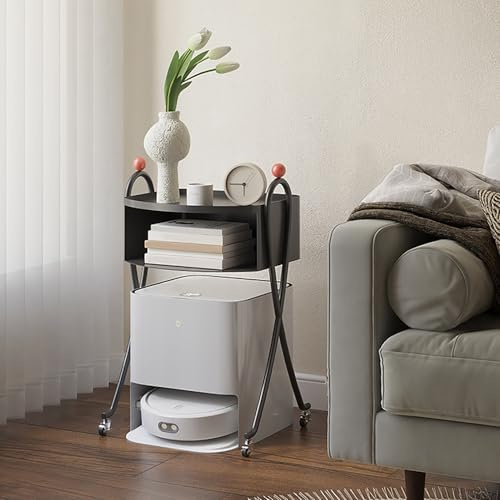ksxnkhk Estantería Moderna para aspiradora Robot, Mesa Auxiliar móvil, para Sala de Estar, Comedor, Cocina, Oficina en casa, fácil Cambio de Agua (Negro)
