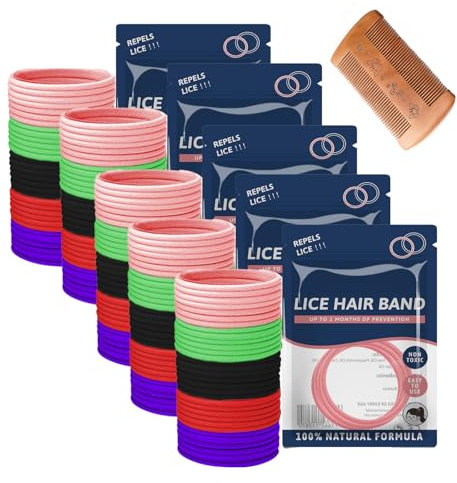 40/60/80/100 Stück Anti läuse Haargummi Set Mit Läusekamm Gegen Kopfläuse Buntes Elastisches Anti Läuse Haargummi Enthält Ätherische Öle Sicher Gesund Natürlich und Wirksam (100 pcs)