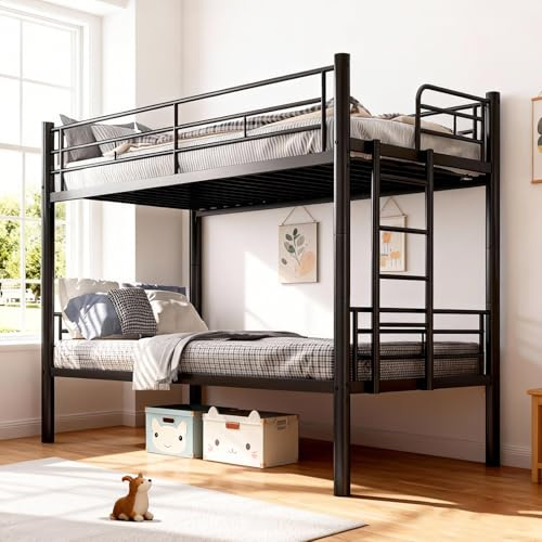 houcheyai Etagenbett 90x200, Metall Stockbett Bunk Bed, mit Leiter und Rausfallschutz, Etagenbett Erwachsene, Jugendbett 90x200 mit Lattenrost, Umbau zu Zwei Einzelbetten für Schlafzimmer