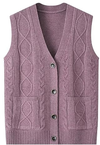 Cárdigan De Punto Sin Mangas con Botones y Bolsillos para Mujer Jersey De Punto con Cable para Madres De Mediana Edad y Mayores Ropa Informal para Abuelas Chaleco De Punto para Señoras Mayores Col