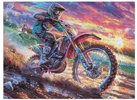 Piloto de Motocross montaña Bicicleta Todo Terreno Aventura Salvaje Puzzles 500 Piezas Estera Portátil Familiar Rompecabezas para Adultos Aliviar Estrés 3D Maquetas Construir DIY Moderno 500 PCS