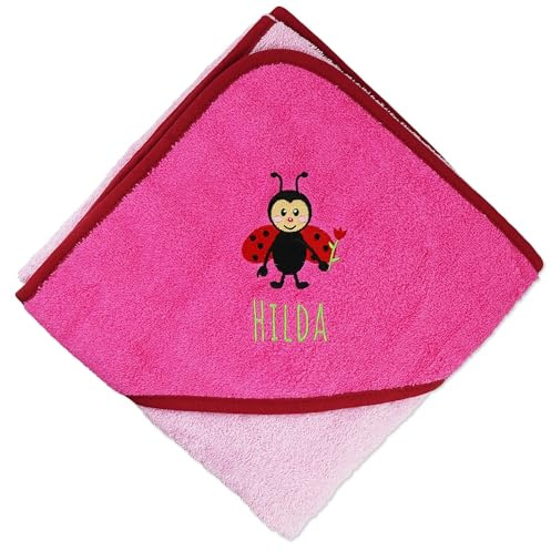 Wolimbo Kapuzenhandtuch personalisiert mit Namen und Motiv - Altrosa-pink - 140x140 cm - für Baby und Kinder