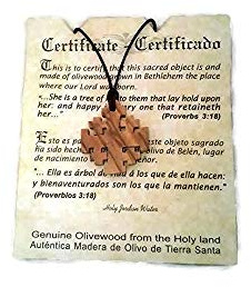 HJW - Collar con colgante de cruz de Jerusalén y madera de olivo, joyería religiosa cristiana con certificado de origen, hecho a mano en Tierra Santa, recuerdo de la tierra santa y símbolo de fe
