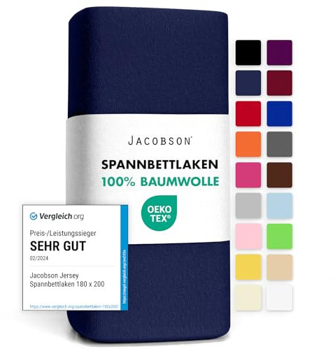 Jacobson Jersey Spannbettlaken Spannbetttuch Baumwolle Bettlaken (140x200-160x200 cm, Dunkelblau)