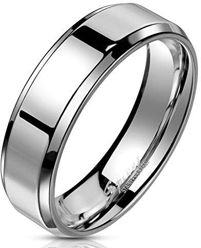 Bungsa Edelstahl Ring mit schrägem Rand hochglanzpoliert 6mm breit silber Schmuckring für Damen und Herren