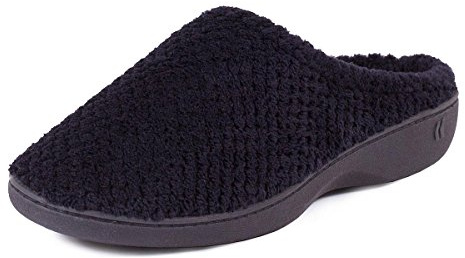 Isotoner Popcorn Terry Mule Slippers, Womens Open Back Slippers, Black (Black), 6 (39 EU)