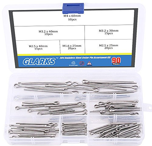 Glarks 90 Stück 304 Edelstahl Splinte Sicherungssplinte Sicherheitssplinte Sortiment Kit