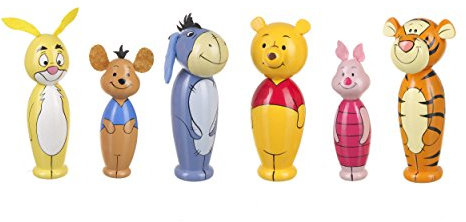 Winnie The Pooh Wooden Skittles - Bowling Set Skittles Game Kids, Indoor, Outdoor Garden Games - Winnie Figures for 2 Year Olds, Toddler - Official Licensed Winnie The Pooh Gifts by Orange Tree Toys