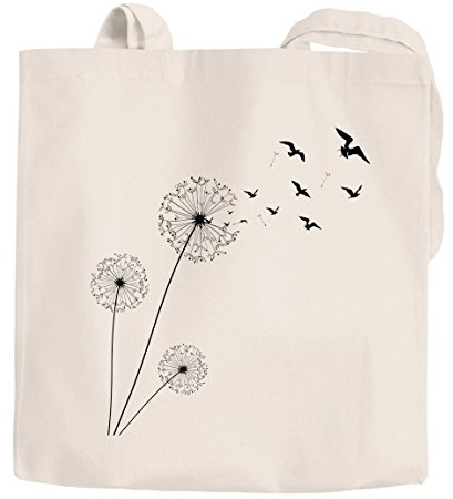 Autiga Einkaufstasche Pusteblume Vögel Dandelion Birds Shoppingtasche Tragetasche Jutebeutel natur 2 lange Henkel
