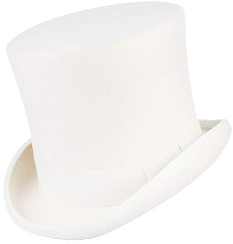 DEMU Zylinder Hut Filzhut Wollfilzhut Mottoparty Partyhut Karneval Chapeau Topper Faschingskostüm Weiß Hutumfang 58-60cm