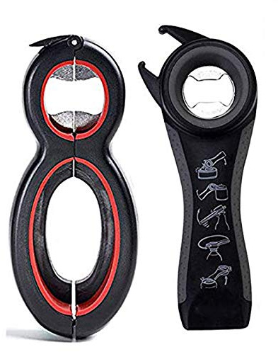 Bottle Opener Set,2Pcs Inclinding 5-in-1 and 6-in-1, Can, Soda, and Jar Openers, Twist Off Lid – Jar Opener for Seniors and Arthritic Hands (Gray Black)