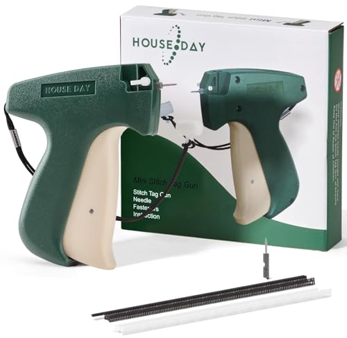HOUSE DAY Taggpistol för kläder, fin söm mini stygpistol, sydd snabbsöm snabbsöm med 2 nålar, 1320 svarta och 1320 vita mikrofästelement