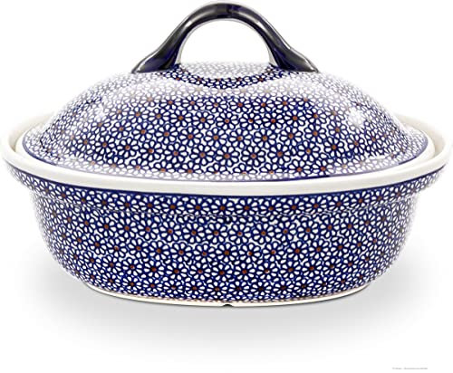 Bunzlauer Keramik Fuente con tapa pequeña, 21,5 x 26 x 15 cm, 1,2 litros, decoración 120
