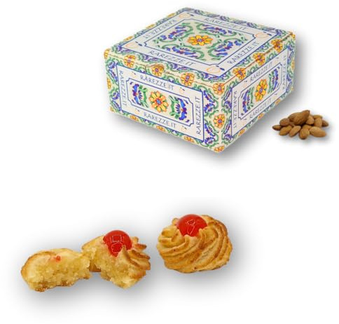 RAREZZE - Biscotti di Pasta di Mandorla Siciliana con Ciliegia, produzione di giornata, in scatola regalo (gr.400). Antica Pasticceria di Sicilia, preparazione artigianale cannoli, cassata, torroncini