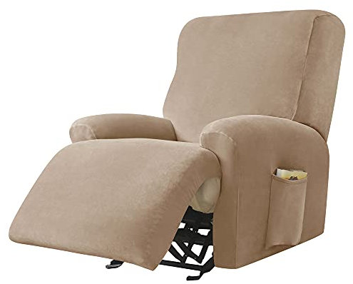Highdi Stretchhusse für Relaxsessel Komplett Sesselschoner, Stretch Relaxsessel Bezüge 1 Stück - Einfarbig Samt Elastisch Sesselbezug für Fernsehsessel Liege Sessel (Kamel)