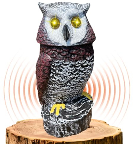 Ugold Hibou de jardin à énergie solaire avec détecteur de mouvement, tête rotative, hibou réaliste et mode silencieux, statue d'extérieur et sculpture, décoration pour la maison, le jardin, la