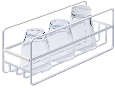 YAMAZAKI 5643 TOWER Slim Mug & Glass Rack, white, Steel/Silicone, 11 x 33.2 x 12 cm