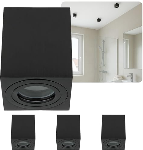 Sweet Led 4er Set Aufbauspot GU10 IP44 eckig schwarz gebürstet – Spots Deckenleuchte für Bad und Feuchtraum geeignet, Aufbaustrahler aus Aluminium 230V, Deckenspots Aufputz ohne Leuchtmittel